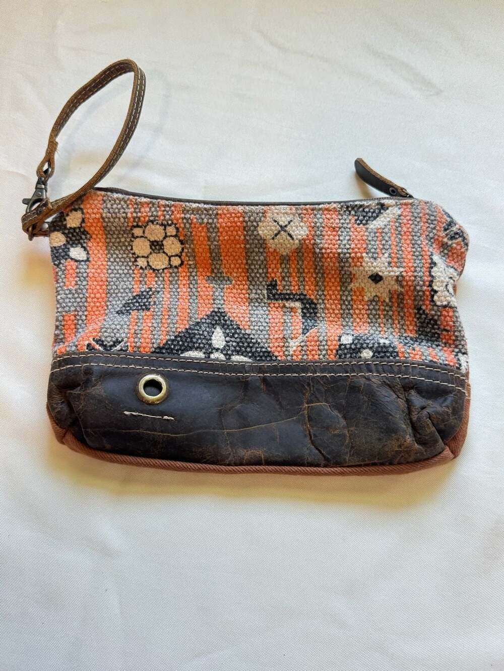 Southwestern Wristlet Clutch Boho Aztec Canvas Leather Festival Bag